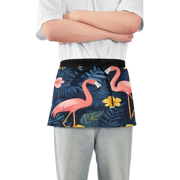 Yayeee Waist Apron with Pockets for Cooking Waterproof Half Server Aprons, Floral Flamingo