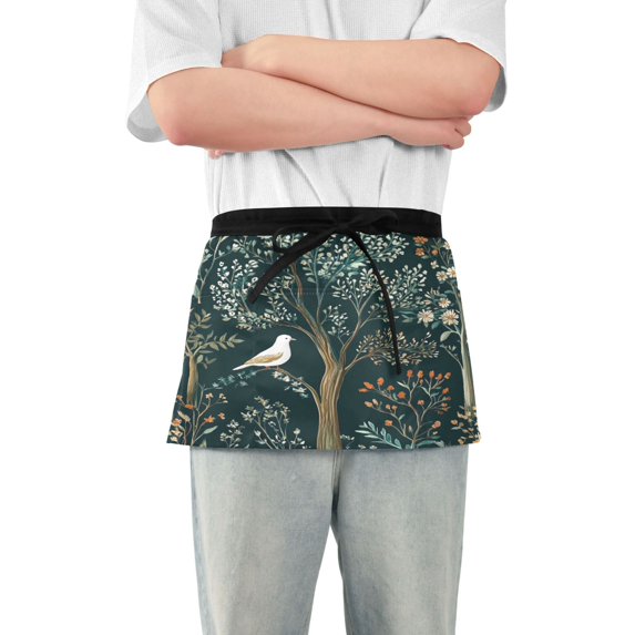 Yayeee Waist Apron with Pockets for Cooking Waterproof Half Server Aprons, Floral Forest Scene