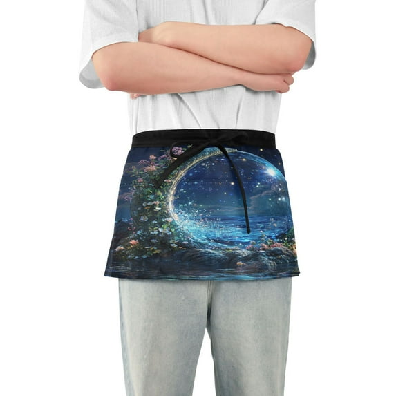 Yayeee Waist Apron with Pockets for Cooking Waterproof Half Server Aprons, Floral Occean