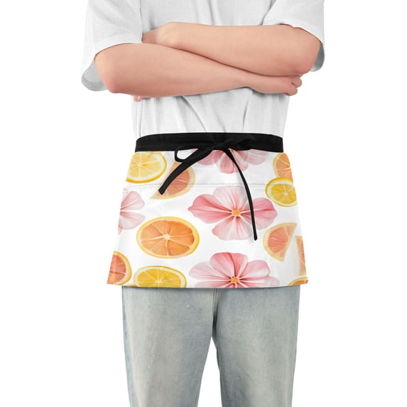 Yayeee Waist Apron with Pockets for Cooking Waterproof Half Server Aprons, Floral Orange