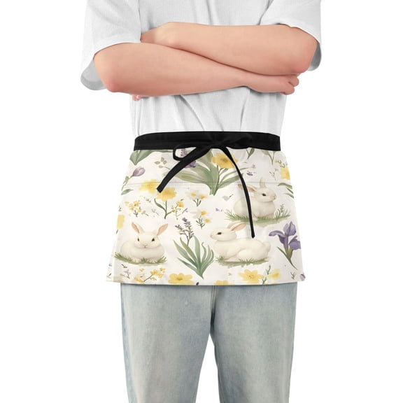 Yayeee Waist Apron with Pockets for Cooking Waterproof Half Server Aprons, Floral Rabbit