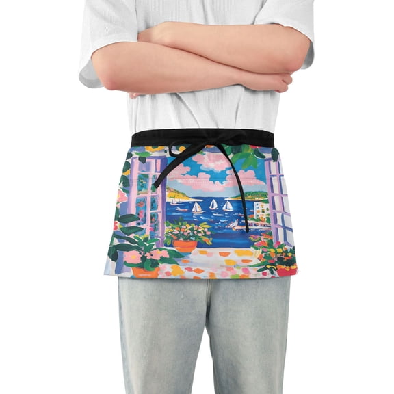Yayeee Waist Apron with Pockets for Cooking Waterproof Half Server Aprons, Floral Window