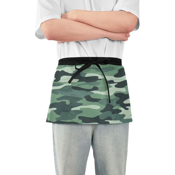 Yayeee Waist Apron with Pockets for Cooking Waterproof Half Server Aprons, Forest Camouflage Pattern