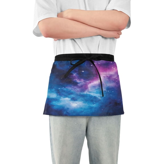 Yayeee Waist Apron with Pockets for Cooking Waterproof Half Server Aprons, Galaxy Pattern