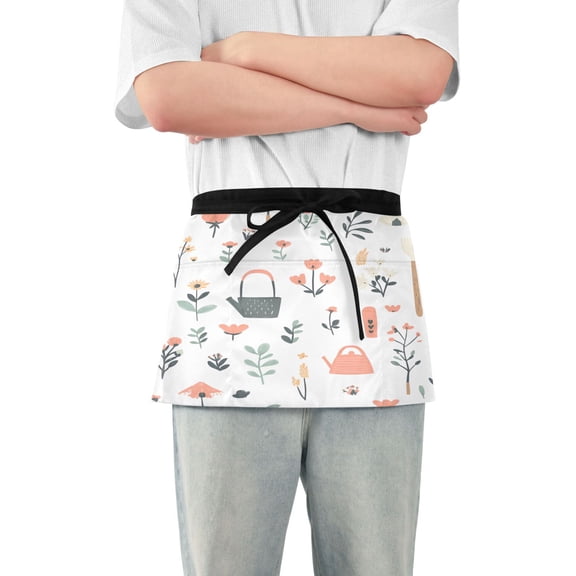 Yayeee Waist Apron with Pockets for Cooking Waterproof Half Server Aprons, Garden Pattern