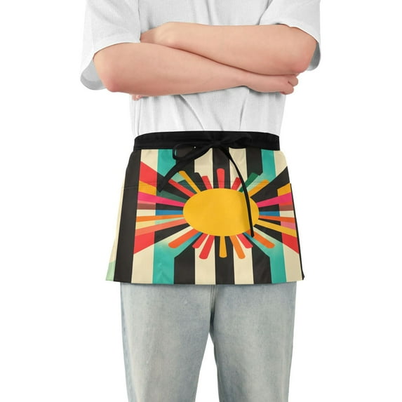 Yayeee Waist Apron with Pockets for Cooking Waterproof Half Server Aprons, Geometric Sun