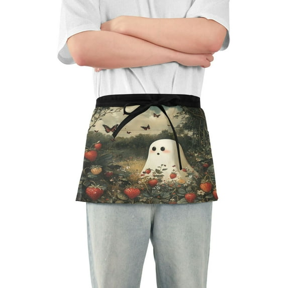 Yayeee Waist Apron with Pockets for Cooking Waterproof Half Server Aprons, Ghost in Strawberry Fields