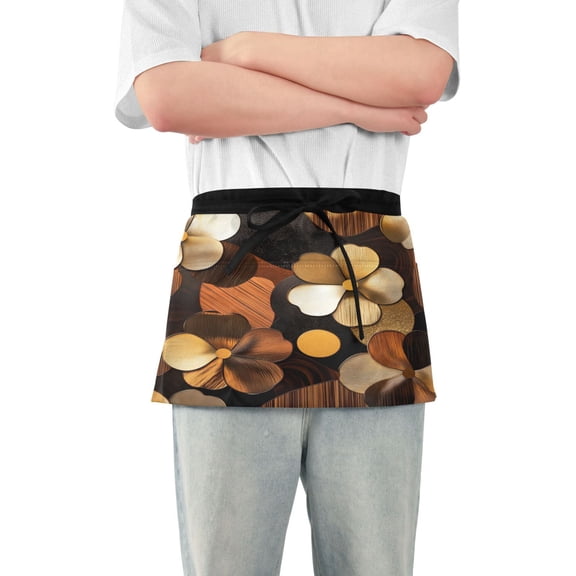 Yayeee Waist Apron with Pockets for Cooking Waterproof Half Server Aprons, Gold Flower