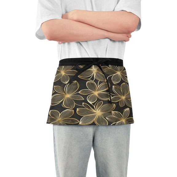 Yayeee Waist Apron with Pockets for Cooking Waterproof Half Server Aprons, Golden Elegance