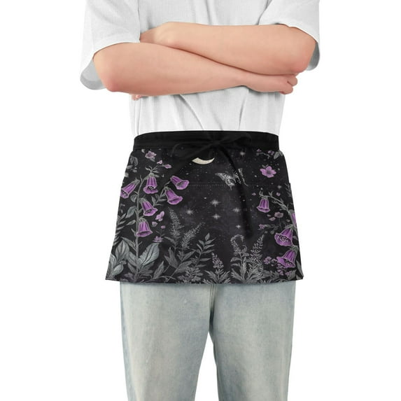 Yayeee Waist Apron with Pockets for Cooking Waterproof Half Server Aprons, Gothic Floral Print