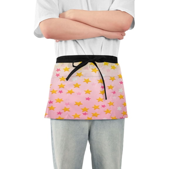 Yayeee Waist Apron with Pockets for Cooking Waterproof Half Server Aprons, Gradient Pink Stars