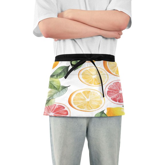 Yayeee Waist Apron with Pockets for Cooking Waterproof Half Server Aprons, Grapefruit Slices