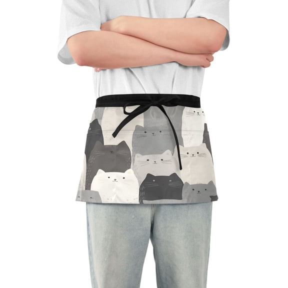 Yayeee Waist Apron with Pockets for Cooking Waterproof Half Server Aprons, Gray Cute Cats