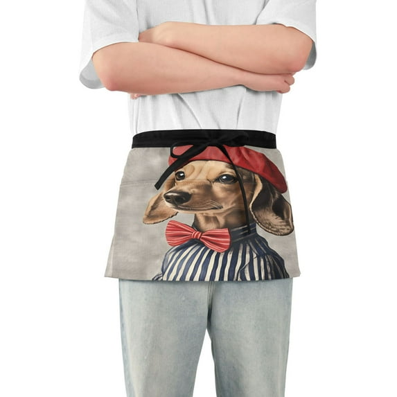 Yayeee Waist Apron with Pockets for Cooking Waterproof Half Server Aprons, Gray Dog Artist