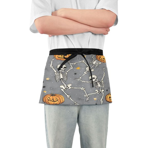 Yayeee Waist Apron with Pockets for Cooking Waterproof Half Server Aprons, Gray Halloween Dancing