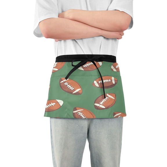 Yayeee Waist Apron with Pockets for Cooking Waterproof Half Server Aprons, Green American Footballs