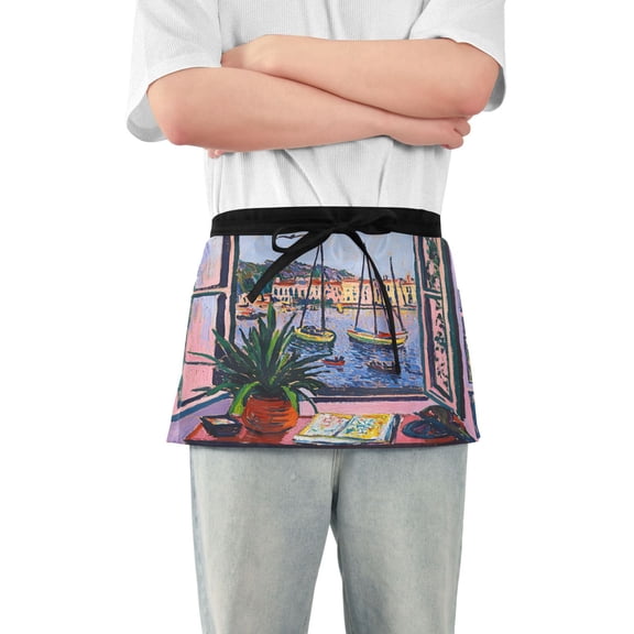 Yayeee Waist Apron with Pockets for Cooking Waterproof Half Server Aprons, Green Boat