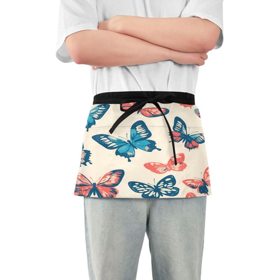 Yayeee Waist Apron with Pockets for Cooking Waterproof Half Server Aprons, Green Butterflies