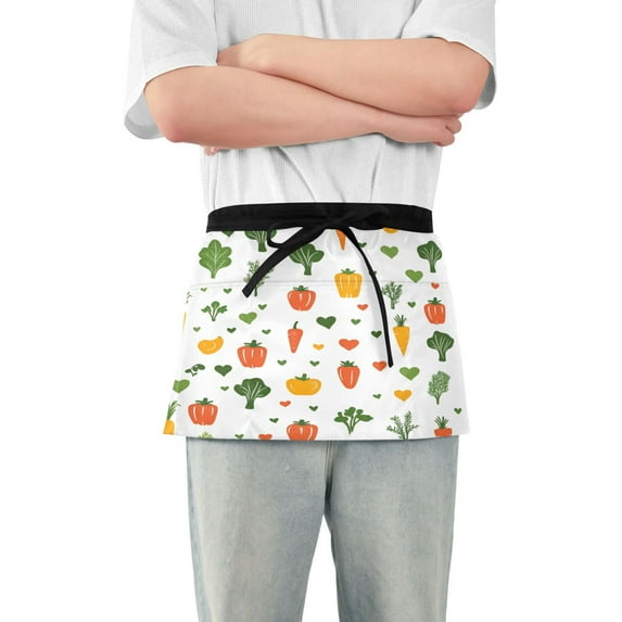 Yayeee Waist Apron with Pockets for Cooking Waterproof Half Server Aprons, Green Cute Vegetables