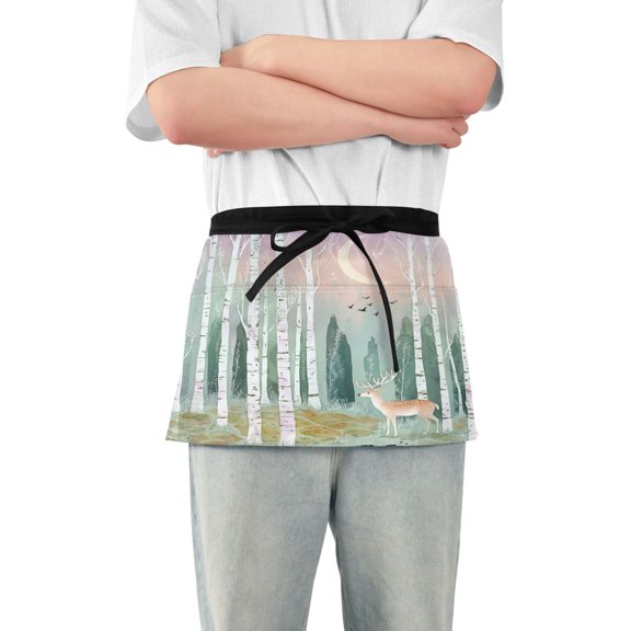 Yayeee Waist Apron with Pockets for Cooking Waterproof Half Server Aprons, Green Deer