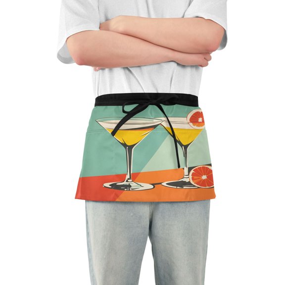 Yayeee Waist Apron with Pockets for Cooking Waterproof Half Server Aprons, Green Glasses