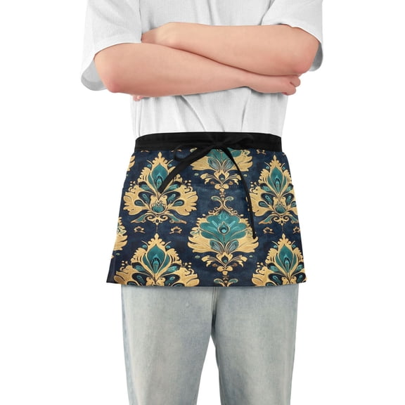 Yayeee Waist Apron with Pockets for Cooking Waterproof Half Server Aprons, Green Peacock Pattern