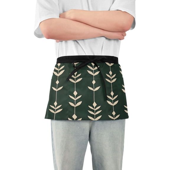 Yayeee Waist Apron with Pockets for Cooking Waterproof Half Server Aprons, Green Plants