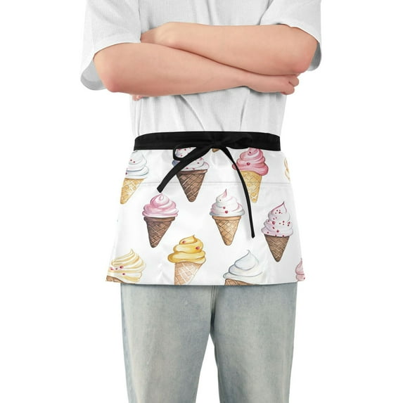 Yayeee Waist Apron with Pockets for Cooking Waterproof Half Server Aprons, Ice Cream Pattern