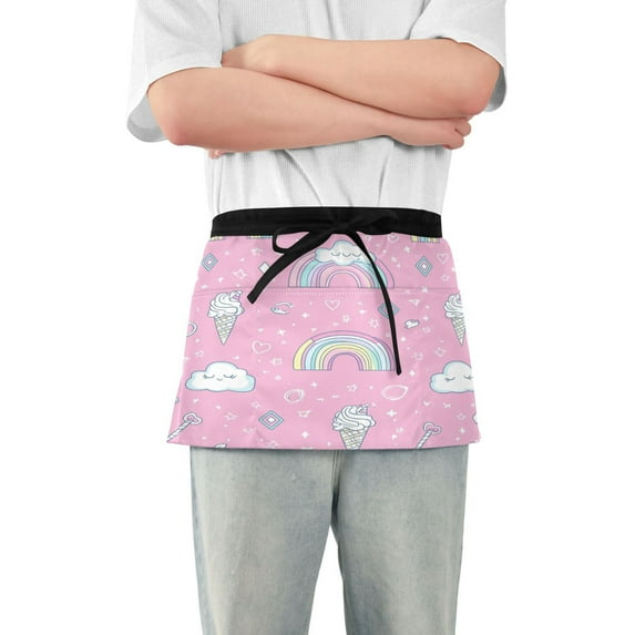 Yayeee Waist Apron with Pockets for Cooking Waterproof Half Server Aprons, Ice Cream Rainbow Pattern