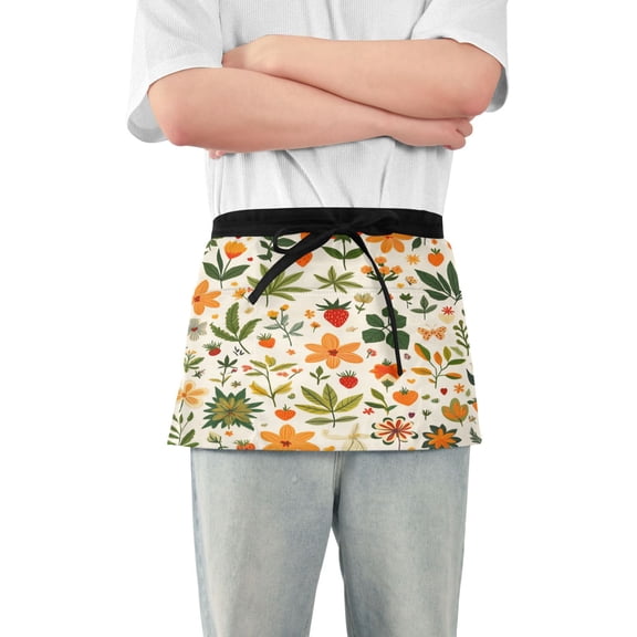 Yayeee Waist Apron with Pockets for Cooking Waterproof Half Server Aprons, Leaves Pattern