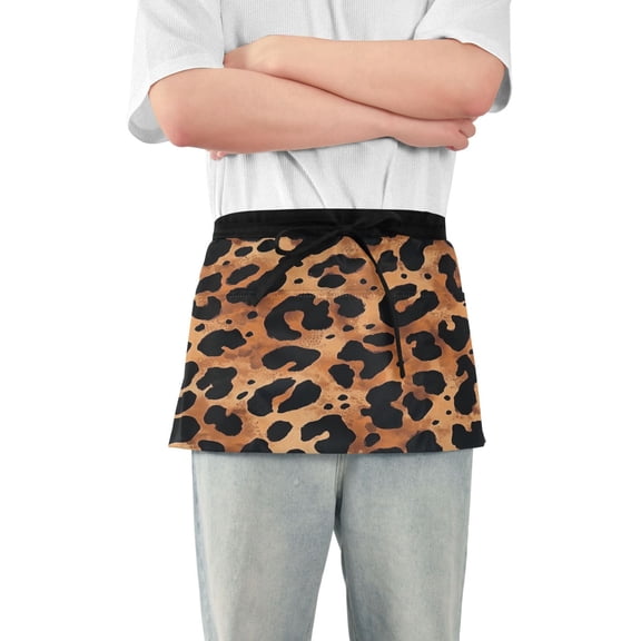 Yayeee Waist Apron with Pockets for Cooking Waterproof Half Server Aprons, Leopard Pattern