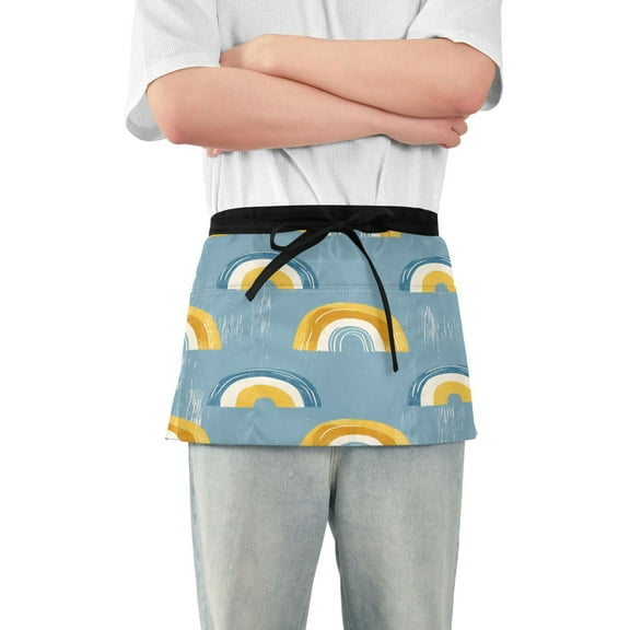 Yayeee Waist Apron with Pockets for Cooking Waterproof Half Server Aprons, Light Blue Rainbow