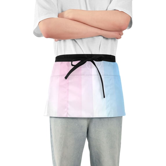 Yayeee Waist Apron with Pockets for Cooking Waterproof Half Server Aprons, Light Blue Stripes