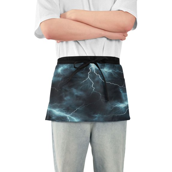 Yayeee Waist Apron with Pockets for Cooking Waterproof Half Server Aprons, Lightning Pattern