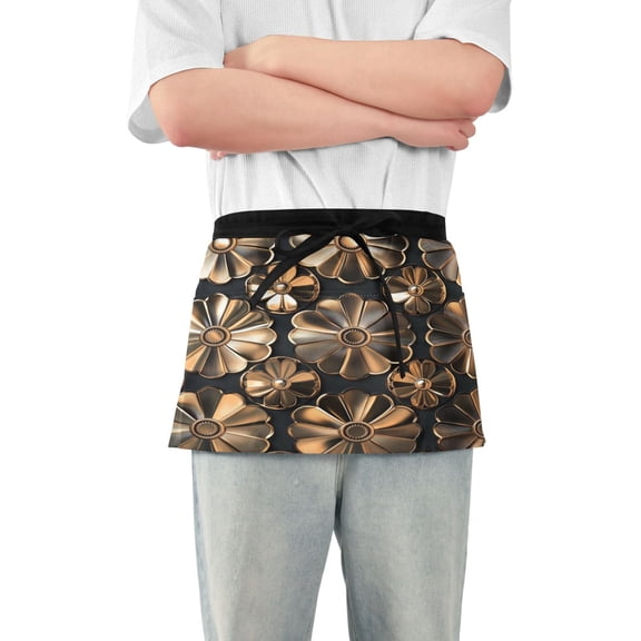 Yayeee Waist Apron with Pockets for Cooking Waterproof Half Server Aprons, Metallic Flower