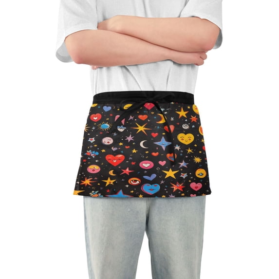 Yayeee Waist Apron with Pockets for Cooking Waterproof Half Server Aprons, Moon Pattern