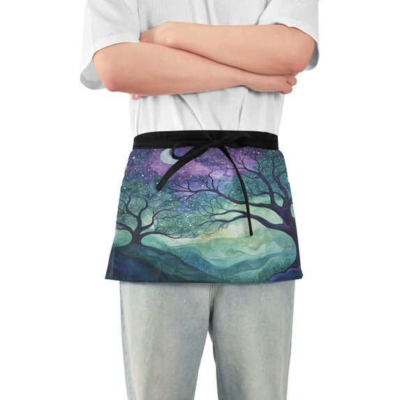 Yayeee Waist Apron with Pockets for Cooking Waterproof Half Server Aprons, Moonlight Forest