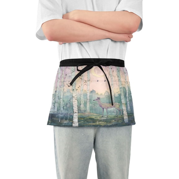 Yayeee Waist Apron with Pockets for Cooking Waterproof Half Server Aprons, Night Deer