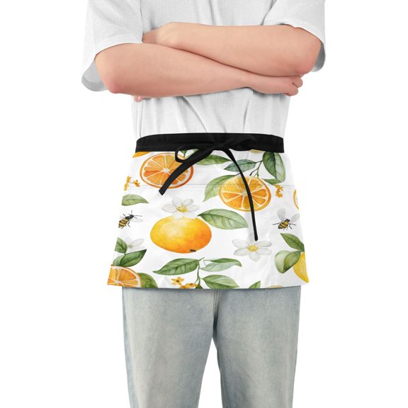 Yayeee Waist Apron with Pockets for Cooking Waterproof Half Server Aprons, Orange Bees