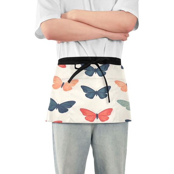 Yayeee Waist Apron with Pockets for Cooking Waterproof Half Server Aprons, Orange Butterflies