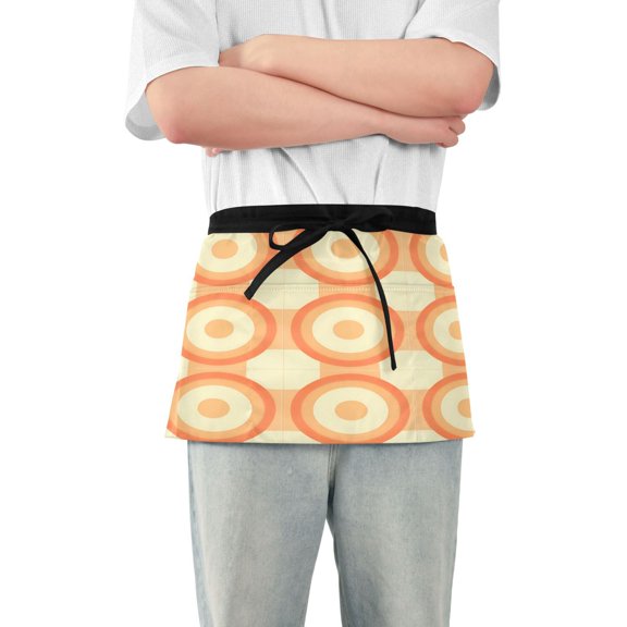 Yayeee Waist Apron with Pockets for Cooking Waterproof Half Server Aprons, Orange Circle