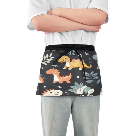 Yayeee Waist Apron with Pockets for Cooking Waterproof Half Server Aprons, Orange Dinosaur