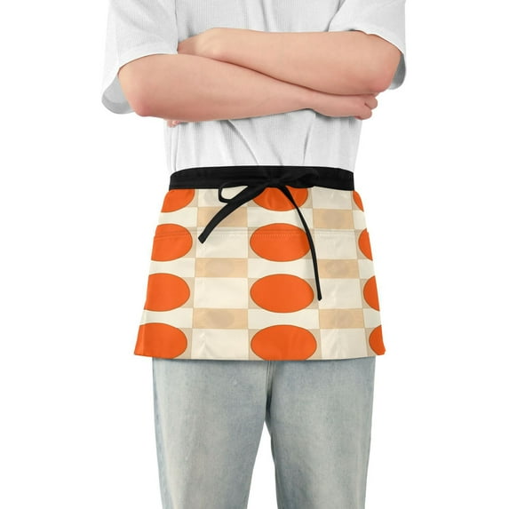 Yayeee Waist Apron with Pockets for Cooking Waterproof Half Server Aprons, Orange Geometric Circles