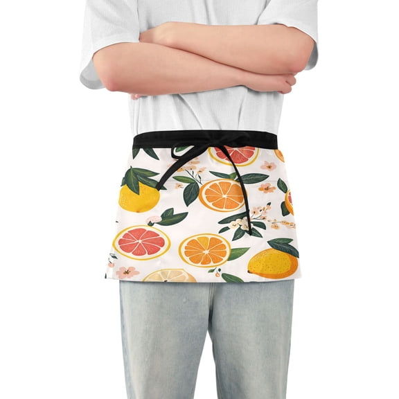Yayeee Waist Apron with Pockets for Cooking Waterproof Half Server Aprons, Orange Slices