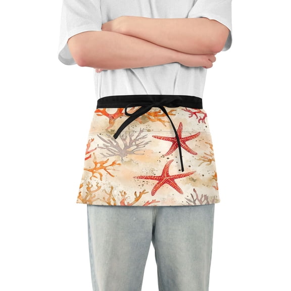 Yayeee Waist Apron with Pockets for Cooking Waterproof Half Server Aprons, Orange Starfish