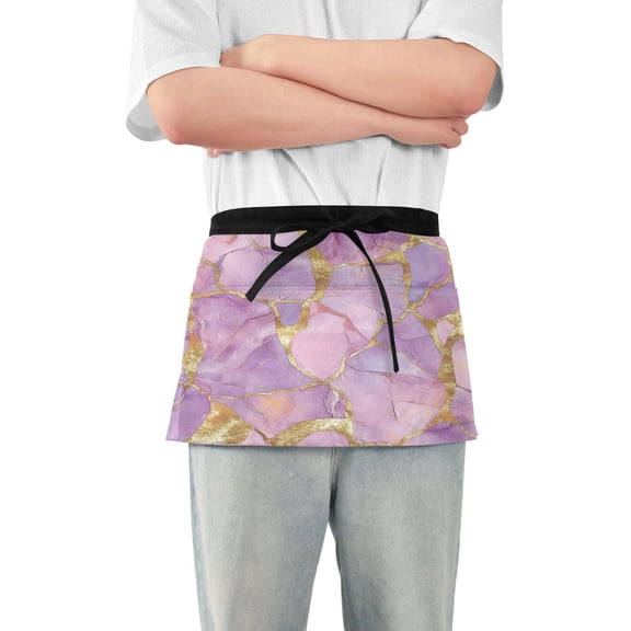 Yayeee Waist Apron with Pockets for Cooking Waterproof Half Server Aprons, Pastel Pink Marble Pattern