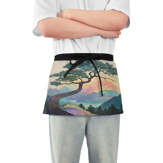 Yayeee Waist Apron with Pockets for Cooking Waterproof Half Server Aprons, Pine Tree Rainbow