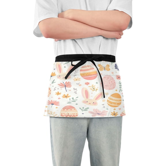 Yayeee Waist Apron with Pockets for Cooking Waterproof Half Server Aprons, Pink Easter Eggs