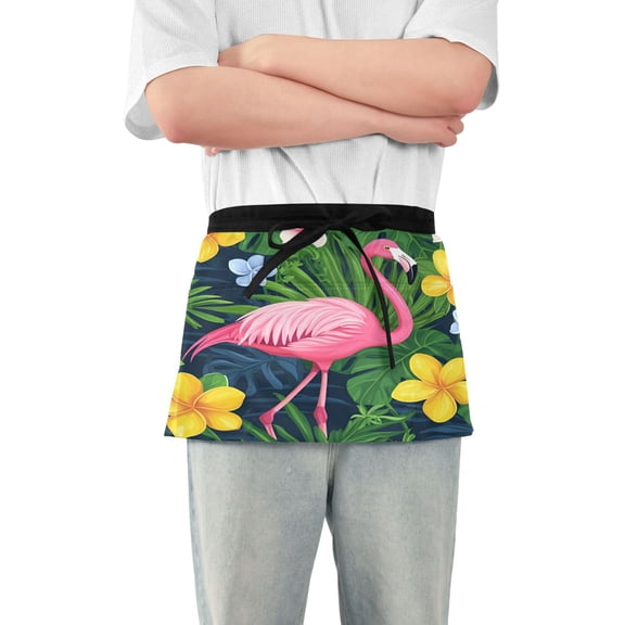 Yayeee Waist Apron with Pockets for Cooking Waterproof Half Server Aprons, Pink Flamingo Pattern