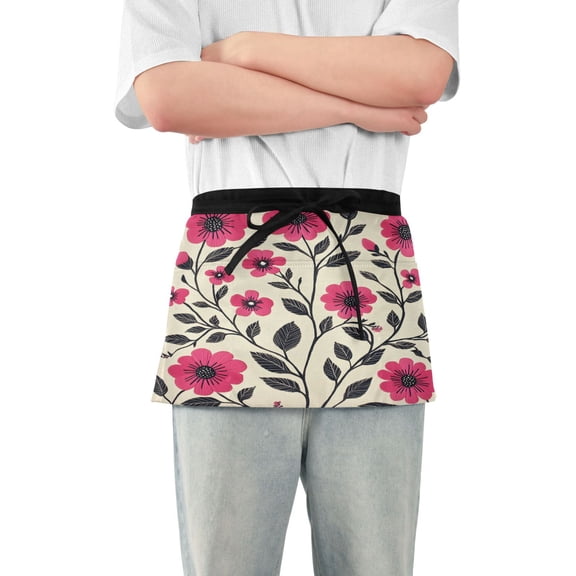 Yayeee Waist Apron with Pockets for Cooking Waterproof Half Server Aprons, Pink Flowers